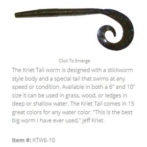 "6"" K TAIL WORM / GREEN PUMPKIN / JUNEBUG (10 PACK)"
