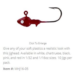 MINNOW HEAD JIGHEAD 1 / 16 OZ / RED / WHT EYE