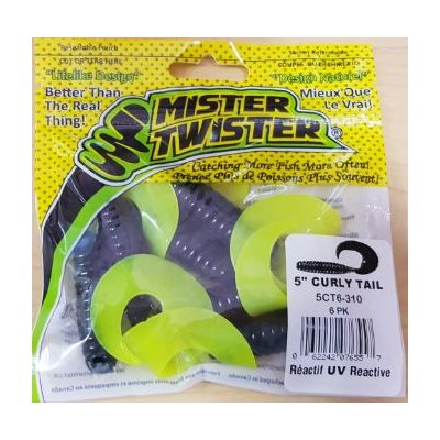 5" CURLY TAIL GRUB 6 PCSBLACK CHARTREUSE TAIL