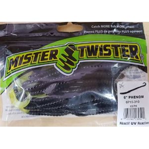 6" PHENOM WORM 15 PCSBLACK / CHARTREUSE TAIL