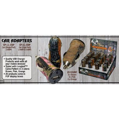 Longleaf camo car charger adapter, single port,