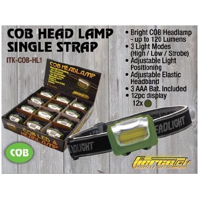 COB Headlamp with single strap, 120 Lumens, 3 Modes, Black / O