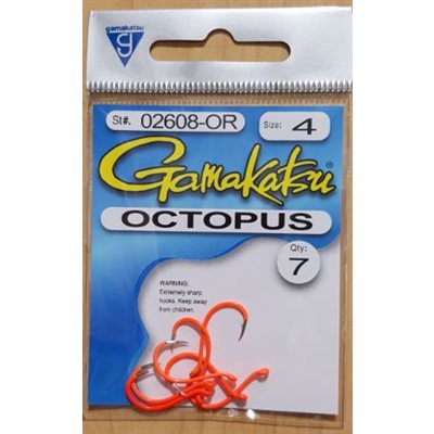 Octopus Hook Fsnt Orange #4 7PK