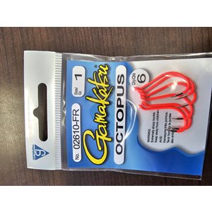 Octopus Hook Fsnt Red #1 6PK