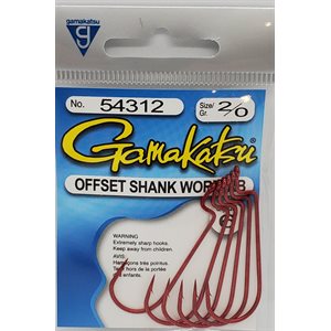 Worm Hook Off-Set RB Red #2 / 0 6PK